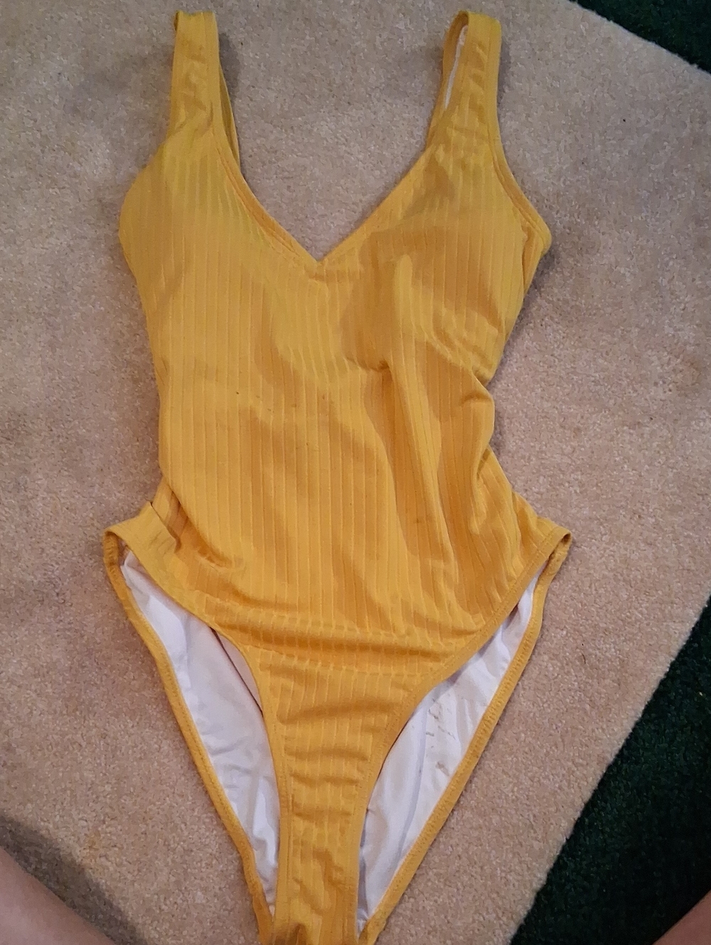 Ribbed Mustard Yellow V-Neck One-Piece Swimsuit